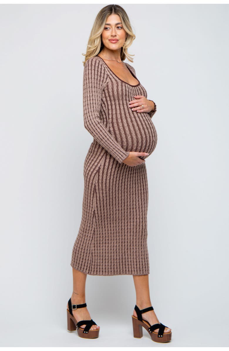 PinkBlush Cable Knit Fitted Midi Dress, Main, color, Brown
