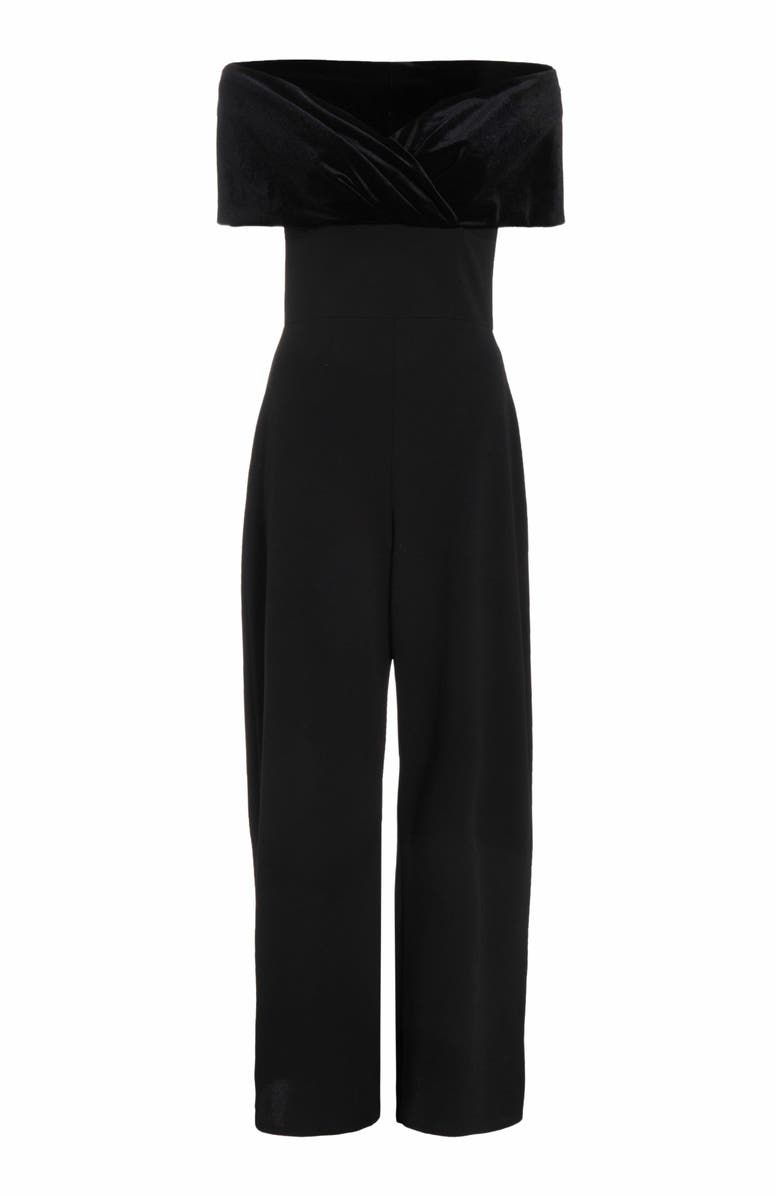 QUIZ Velvet and Scuba Crepe Bardot Jumpsuit, Alternate, color, 