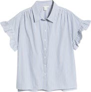 Caslon® Stripe Ruffle Sleeve Shirt