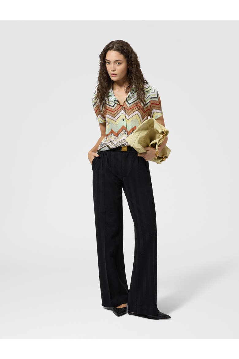 Classic Trousers In Cotton And Viscose Tone-on-tone Zig Zag, Alternate, color, Black