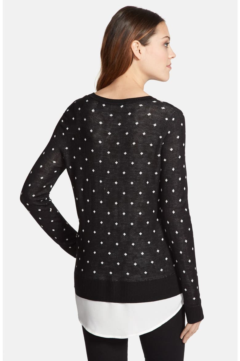 Diamond Pattern Crewneck Sweater with Shirttail Hem, Alternate, color, BLACK COMBO