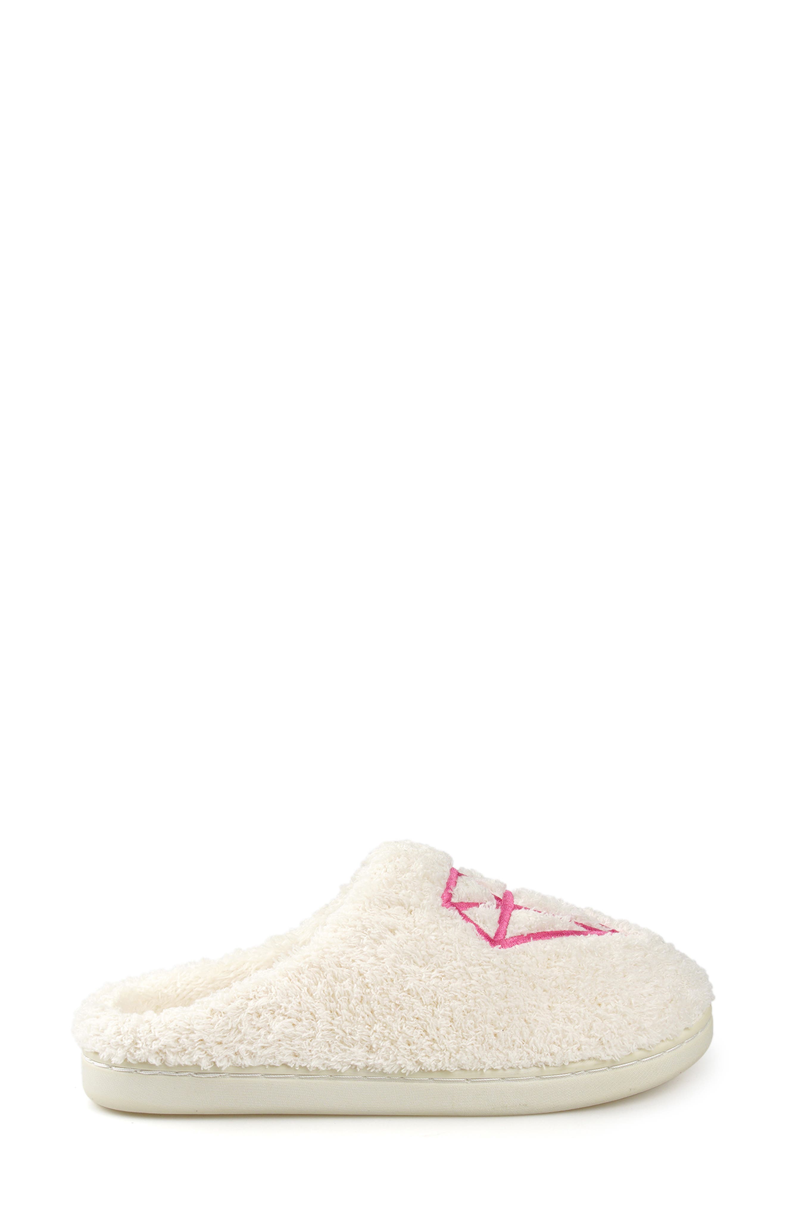 ROCK AND CANDY Embroidered Faux Fur Scuff Slippers, Alternate, color, White Fabric