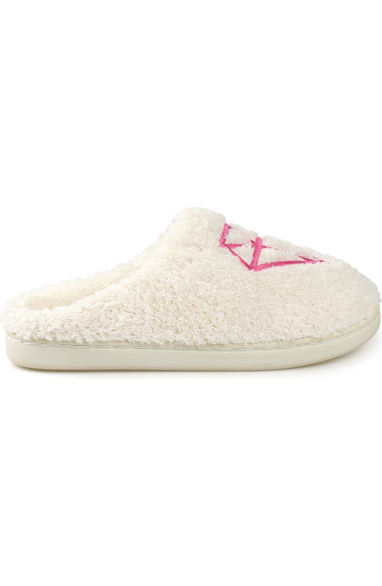 ROCK AND CANDY Embroidered Faux Fur Scuff Slippers, Alternate, color, White Fabric