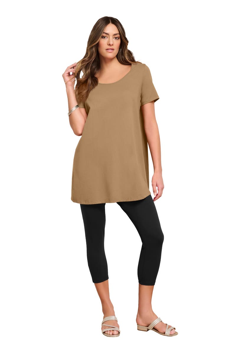 Roaman's Plus Size Cotton Ultimate Scoopneck Swing Tunic, Main, color, Soft Camel