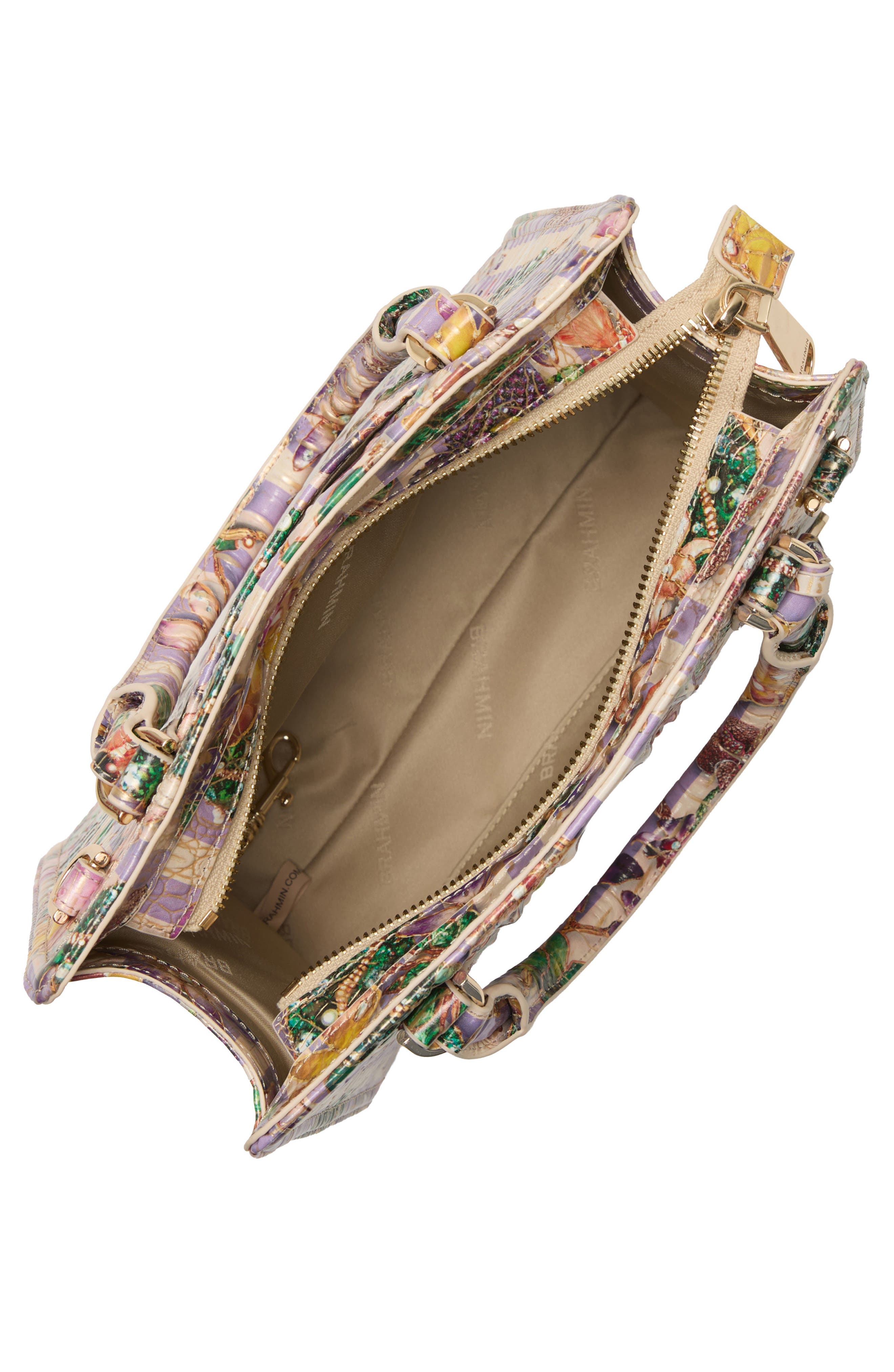 Brahmin Cami Embossed Leather Satchel, Alternate, color, Pinstripe Petals