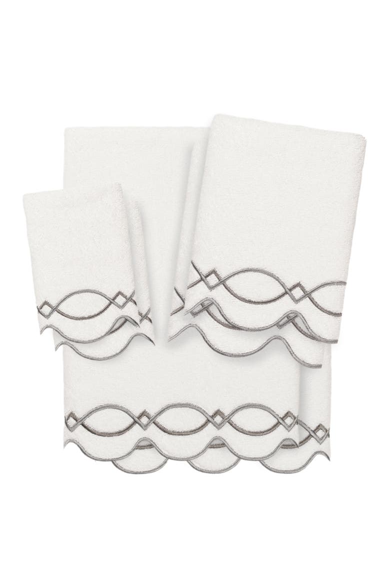 6-Piece Diamond Chain Embroidered Turkish Cotton Towel Set, Main, color, WHITE/ GRAY
