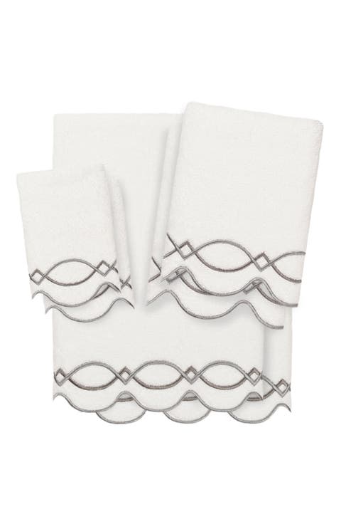 6-Piece Diamond Chain Embroidered Turkish Cotton Towel Set