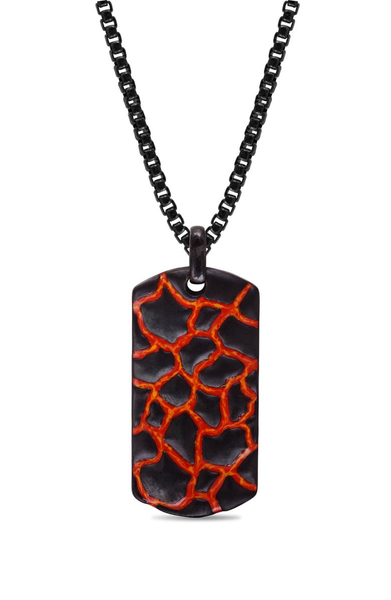 LuvMyJewelry Earth Fire Silver & Enamel Tag Necklace, Main, color, Dark Grey