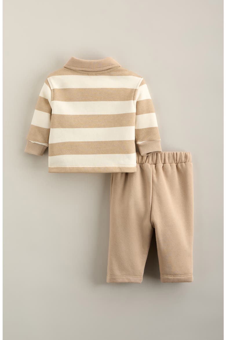 Kids' Collared Fleece Set, Alternate, color, BEIGE HUMMUS STRIPE - BEIGE