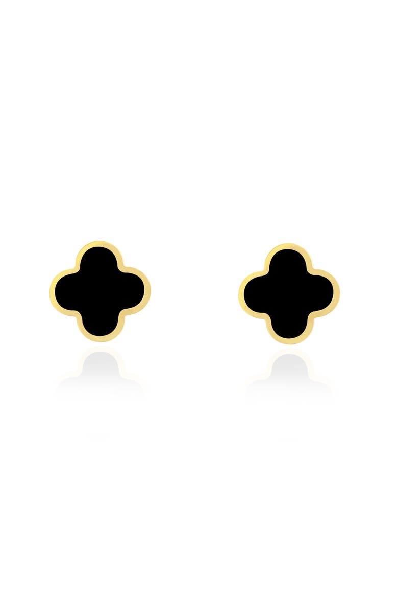 Large Onyx Clover Stud Earrings, Alternate, color, Yellow Gold