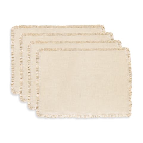 Linen Placemats Set of 4, 14 x 19 Inch for Dining Table, Holiday and Everyday Table Decor - Juliette Ruffle