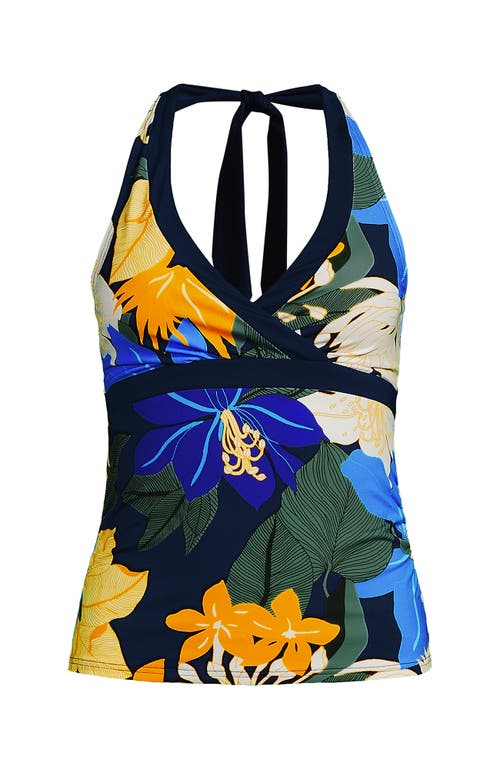 Lands' End Texture V-neck Halter Tankini Swimsuit Top In Navy Multi Floral Blooms