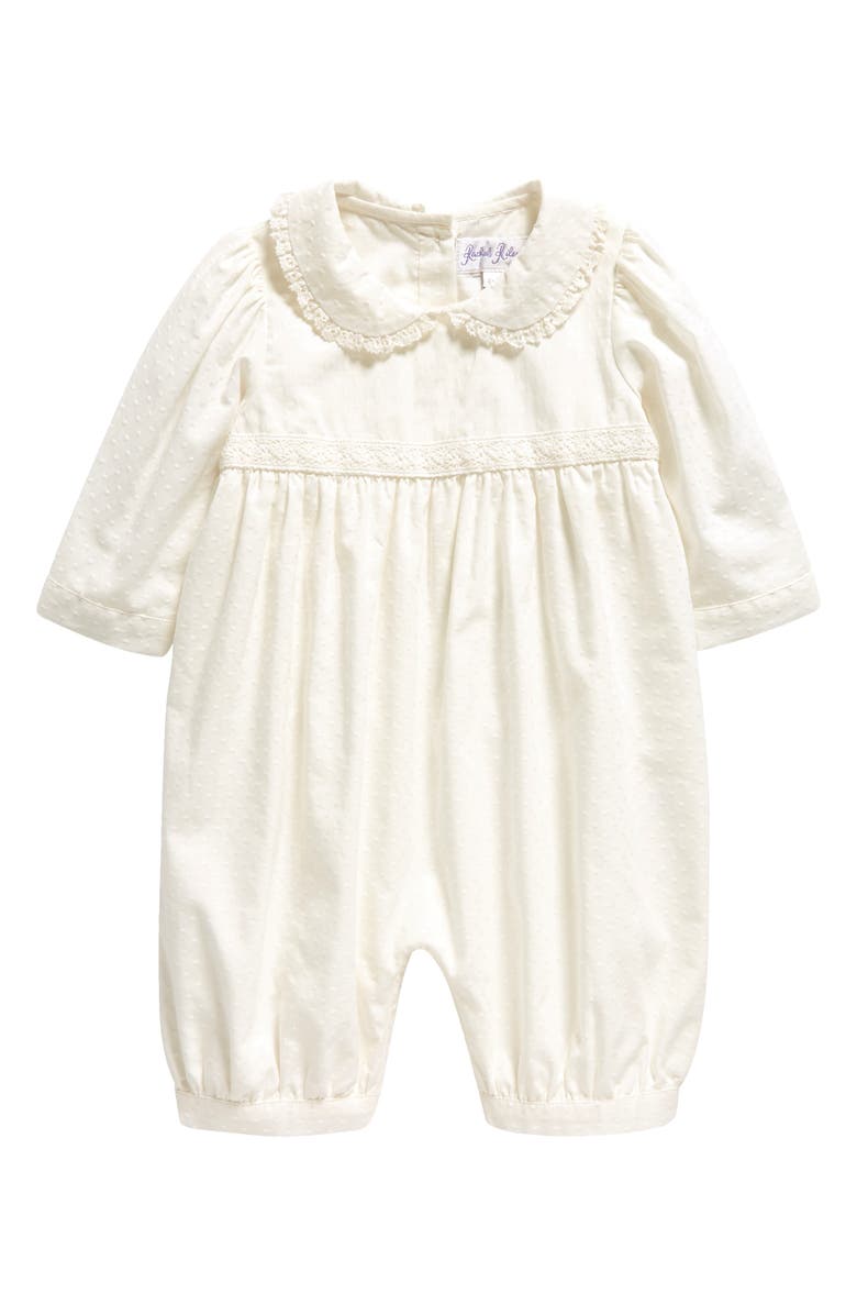 Rachel Riley Lace Trim Cotton Romper, Main, color,