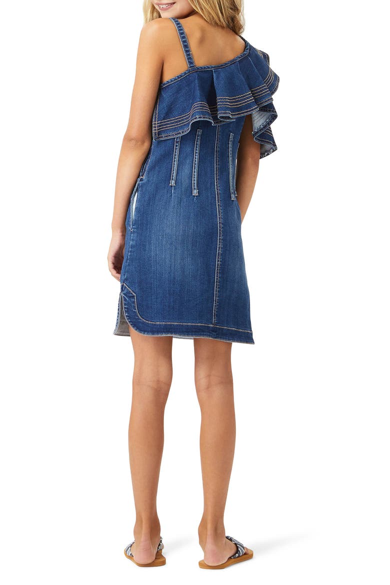 Habitual Ruffle Cold-Shoulder Denim Dress, Alternate, color, DARK STONE