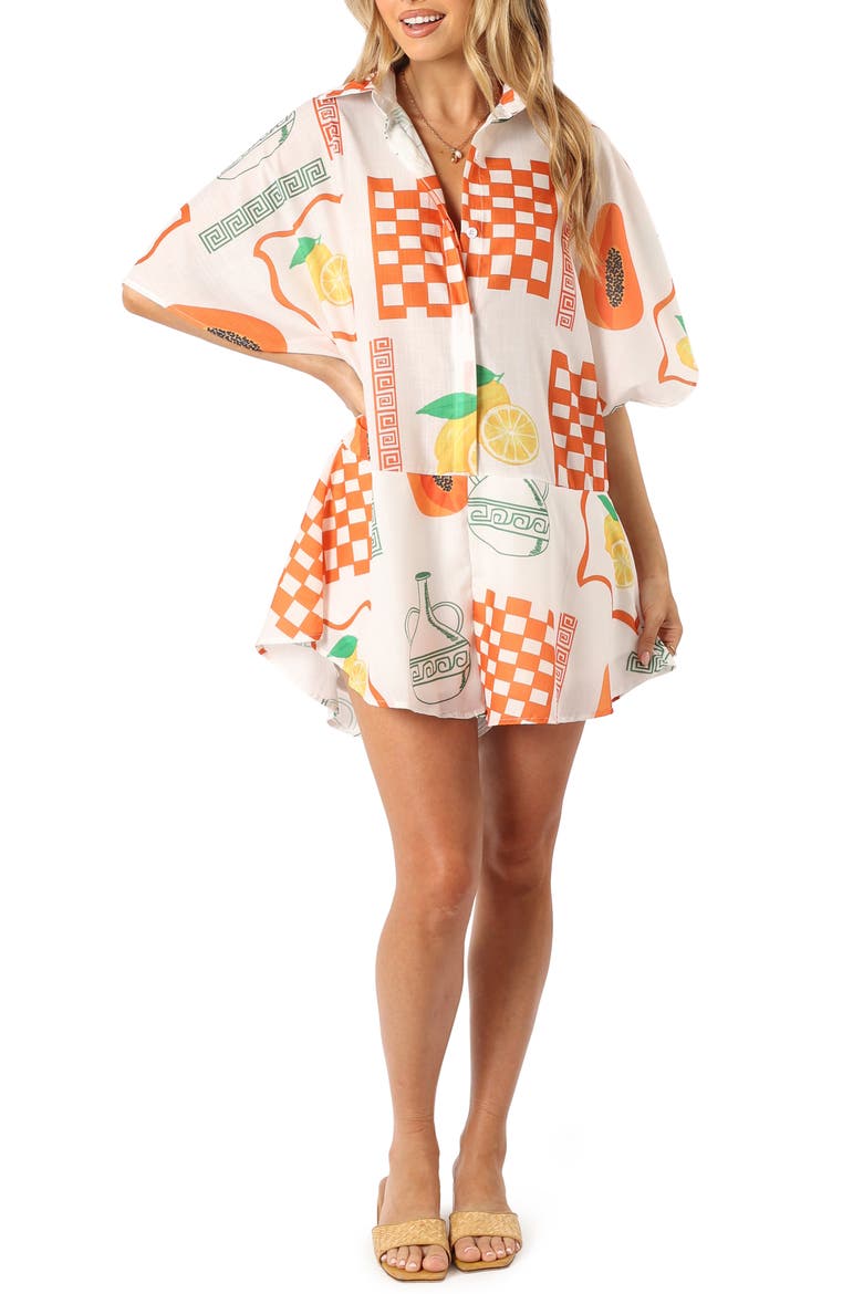 Sebastian Fruit Print Romper, Main, color, WHITE ORANGE