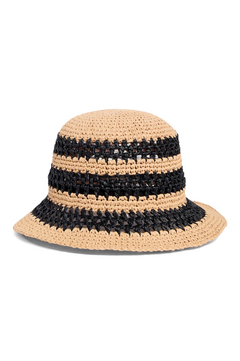 striped spade cloche, Main, color, NATURAL BLACK