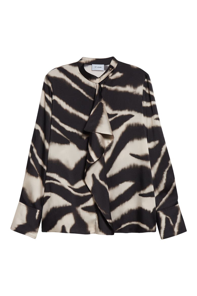 Zebra Print Ruffle Detail Blouse, Alternate, color, PINK BLUSH/ BLACK MULTI