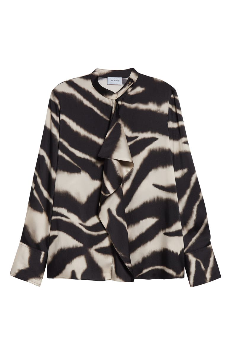 ST. JOHN Zebra Print Ruffle Detail Blouse, Alternate, color, Pink Blush/ Black Multi