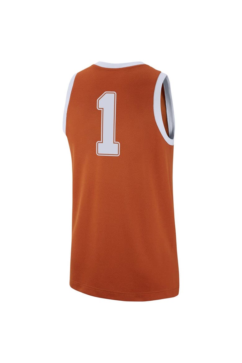 Men's Nike #1 Burnt Orange Texas Longhorns Replica Jersey, Alternate, color, Burnt Orange