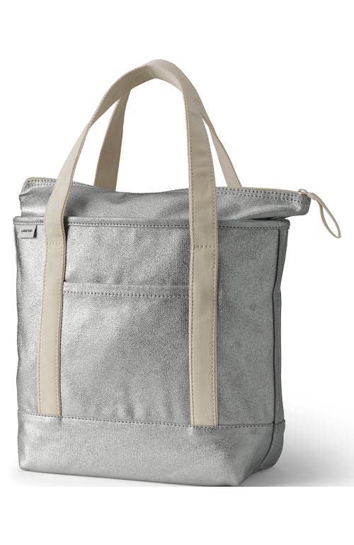 Lands' End Zip Top Canvas Tote Bag In Silver
