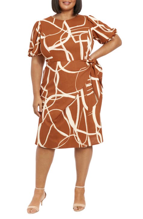 Print Side Tie Sheath Dress (Plus)