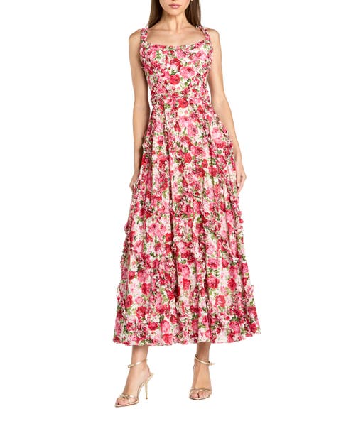 Ruffle Scoop Neck Floral A-Line Dress