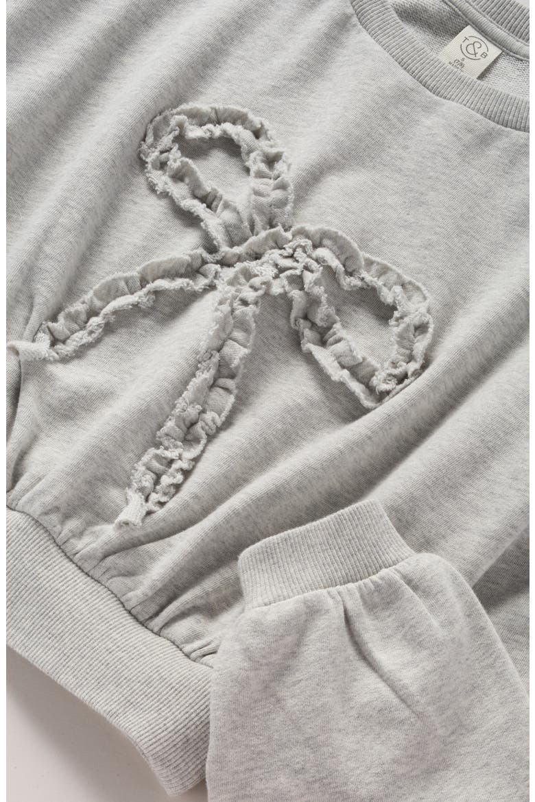 Kids' Appliqué Bow Sweatshirt, Alternate, color, GREY LIGHT HEATHER RUFFLE BOW