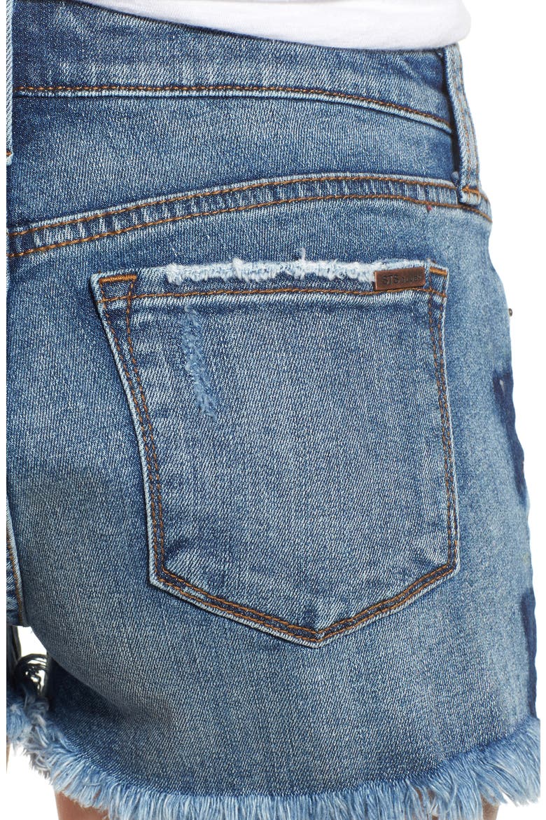 Fray Hem Star Print Denim Shorts, Alternate, color, BISSELL