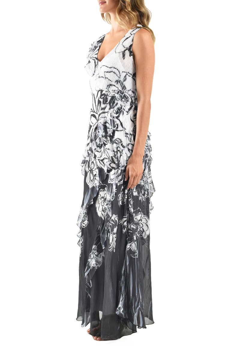 Ruffle Chiffon Cocktail Dress, Alternate, color, EBONY BORDER