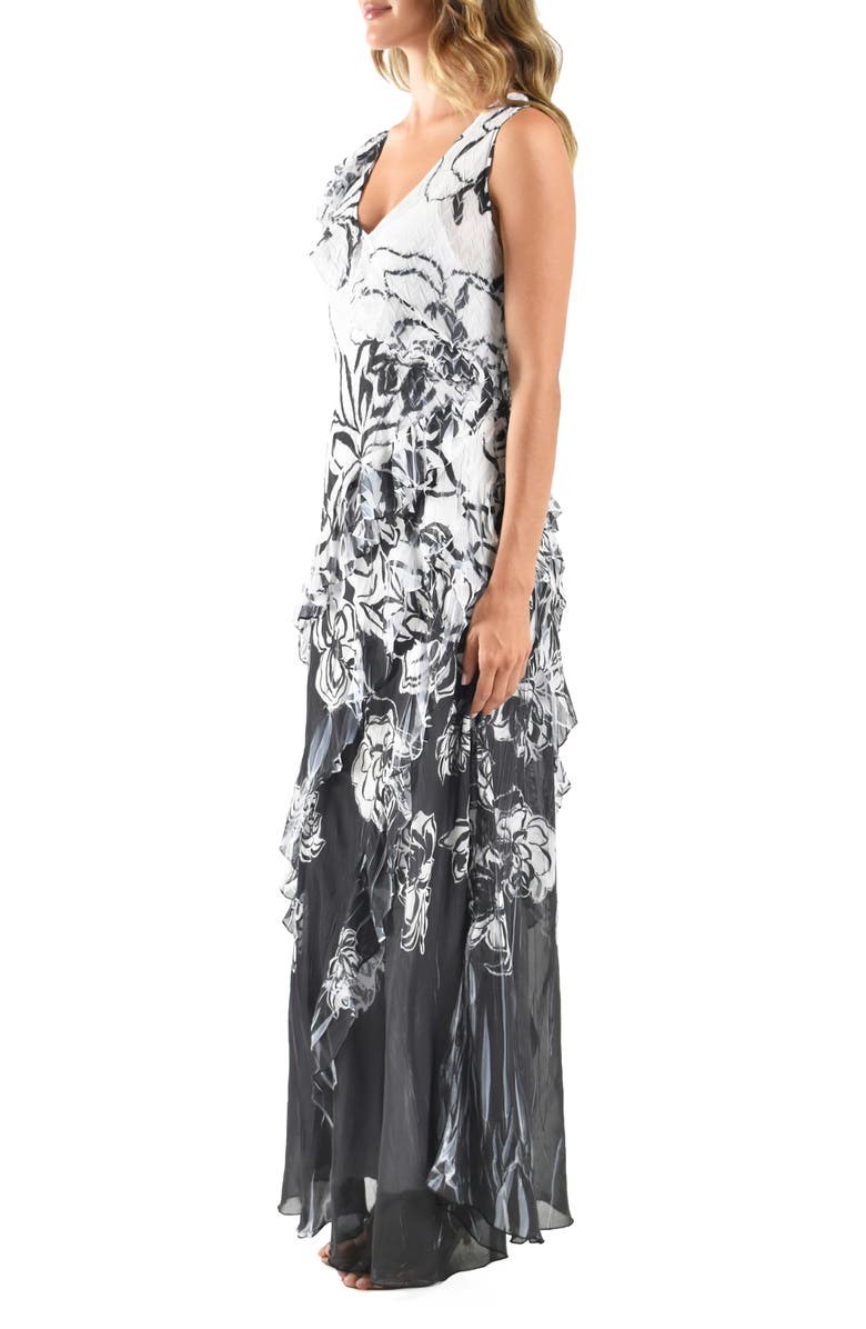 Komarov Ruffle Chiffon Cocktail Dress, Alternate, color, Ebony Border