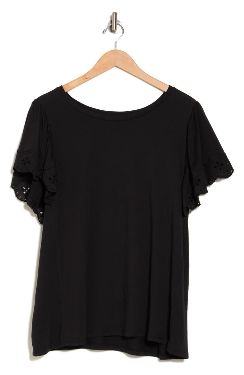 T Tahari Crochet Flutter Sleeve Top, Alternate, color, 