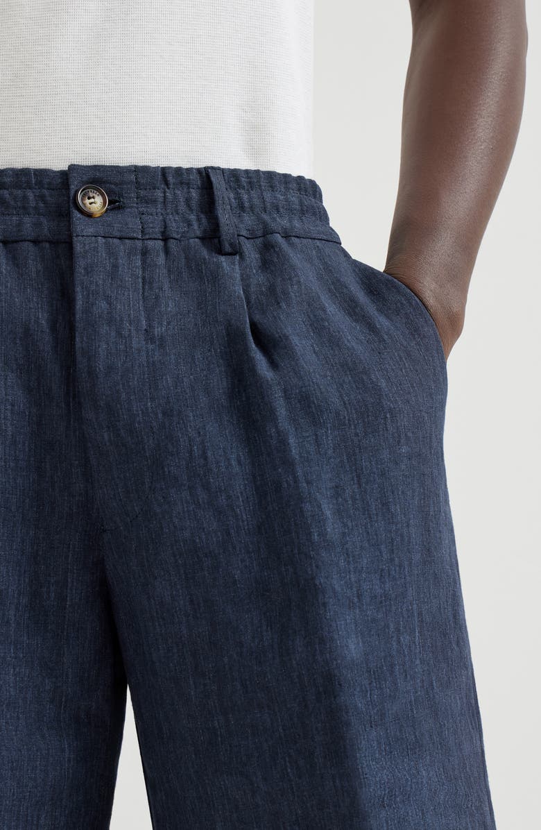 Brunello Cucinelli Délavé linen Bermuda shorts, Alternate, color, Azure