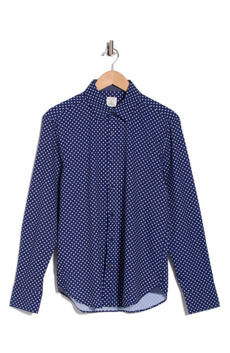 CONSTRUCT Slim Fit Abstract Dot 4-Way Stretch Button-Up Shirt, Alternate, color, Navy/ Blue