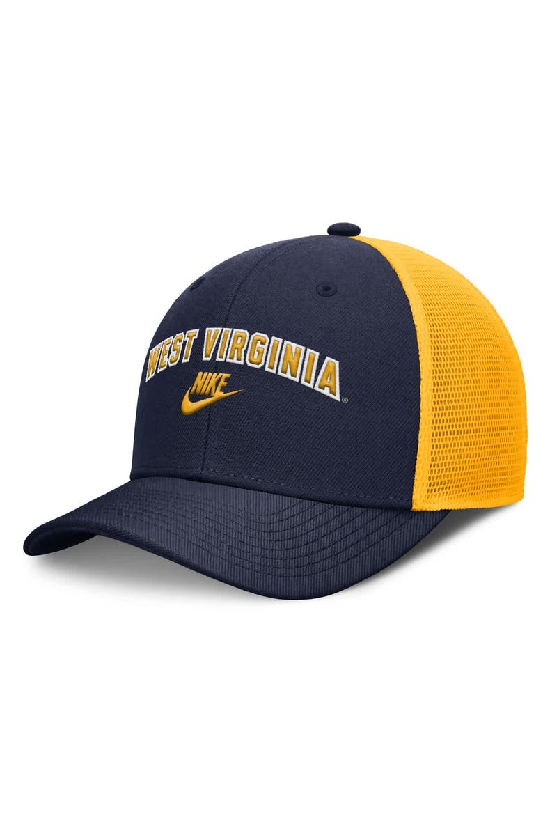 Nike Men's Nike Navy/Gold West Virginia Mountaineers Legacy Arch Rise Performance Trucker Adjustable Hat, Main, color, Navy