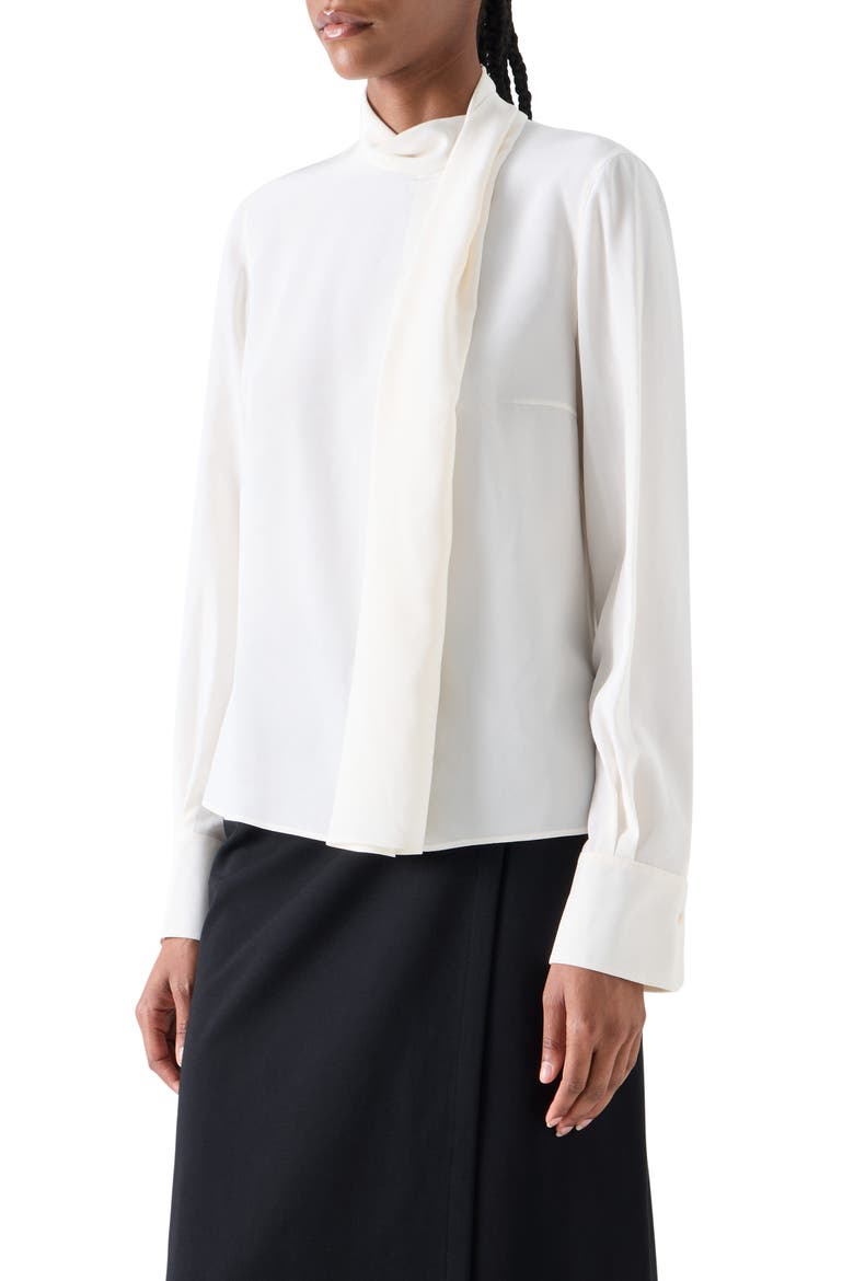 Draped Mock Neck Silk Top, Alternate, color, CREAM