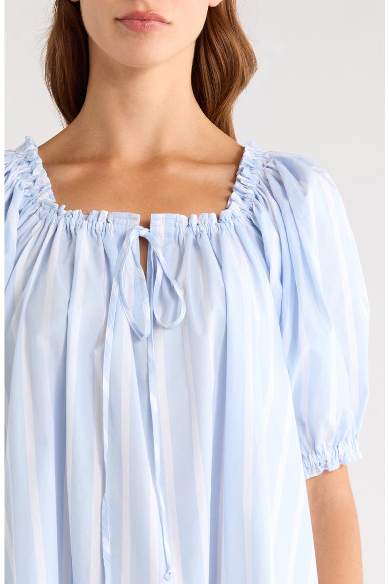 Tie Front Cotton Nightgown, Alternate, color, BLUE- WHITE SIMPLE STRIPE