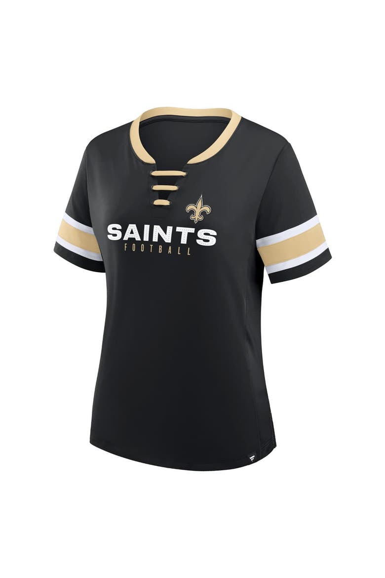 Women's Fanatics Black New Orleans Saints Redzone Draw Play Athena Lace-Up T-Shirt, Alternate, color, Black