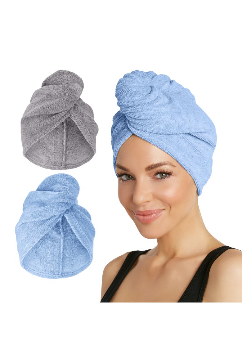 2 Pack Microfiber Hair Towel, for Straight, Wavy, Curly Hair, Main, color, Grey