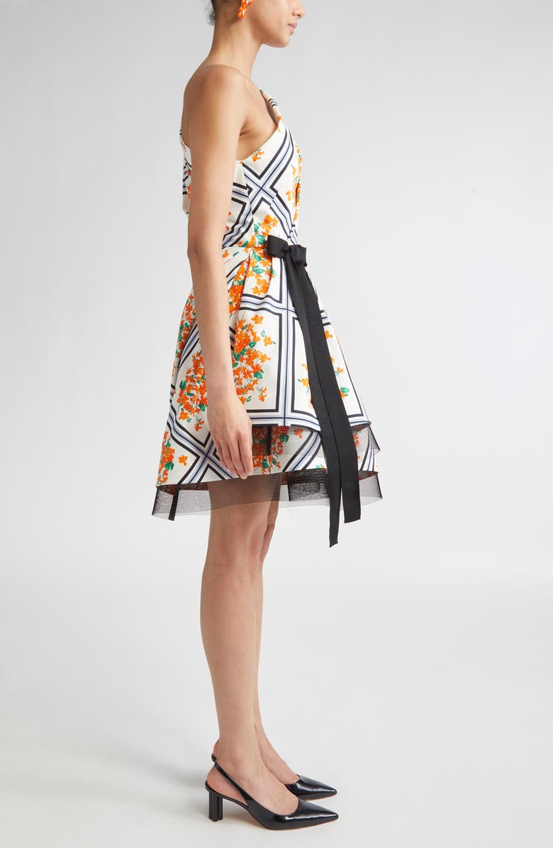 Carolina Herrera One-Shoulder Asymmetric Faille Minidress, Alternate, color, White Multi