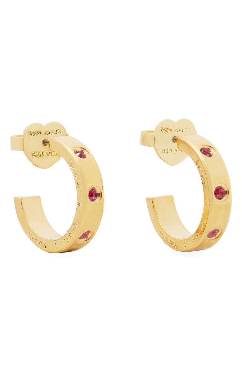 Kate Spade New York cubic zirconia huggie hoop earrings, Main, color, Ruby.