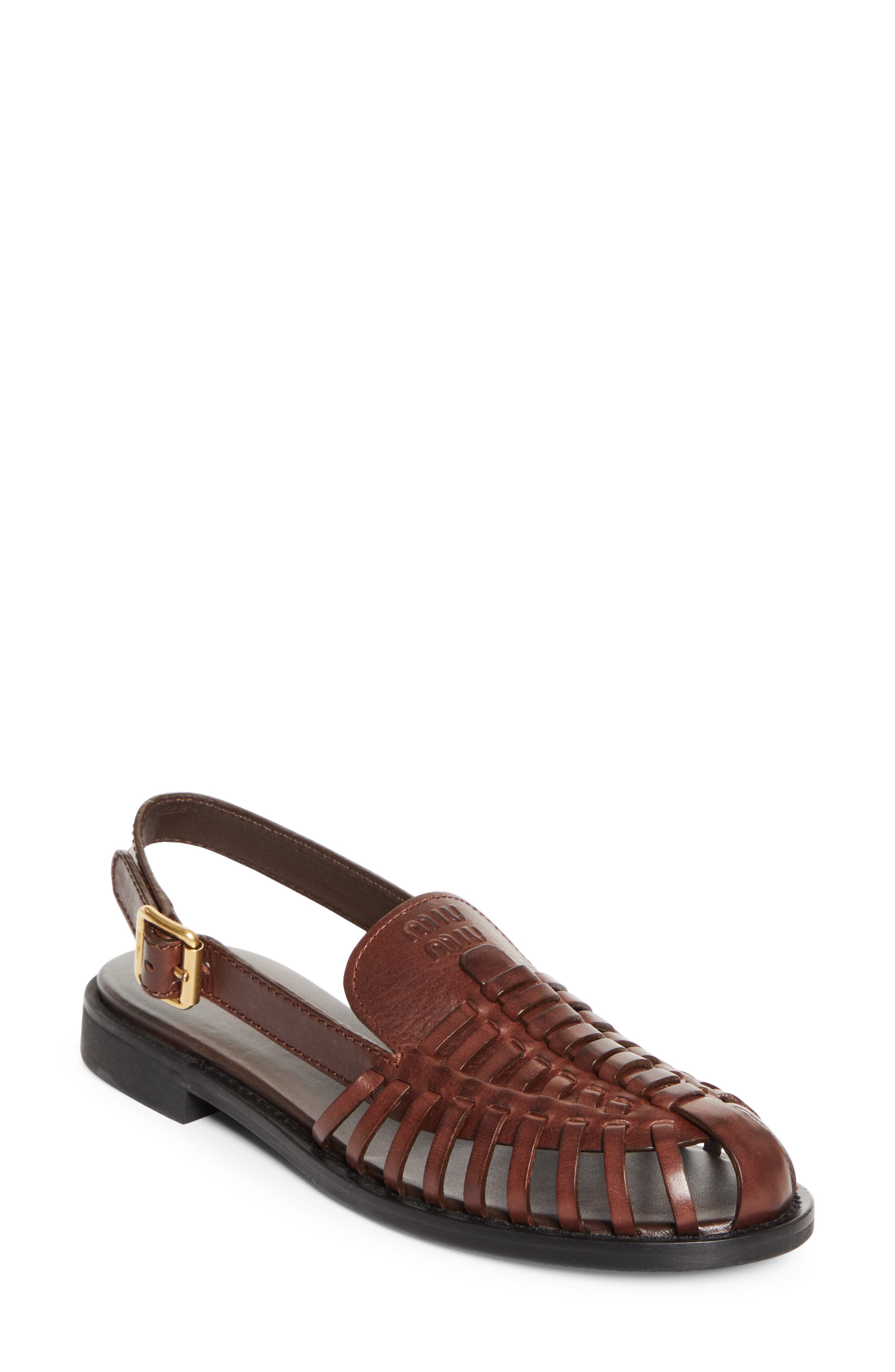 Miu Miu Slingback Huarache Sandal, Main, color, Brown