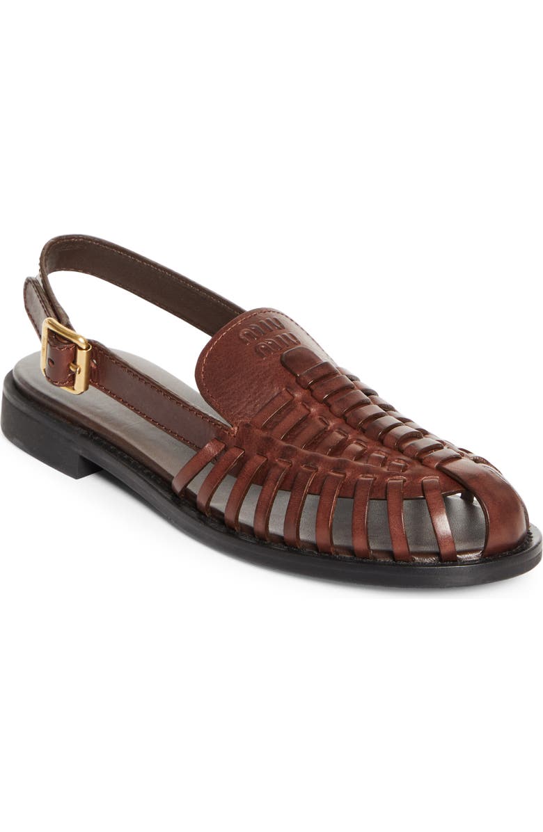 Miu Miu Slingback Huarache Sandal, Main, color, Brown