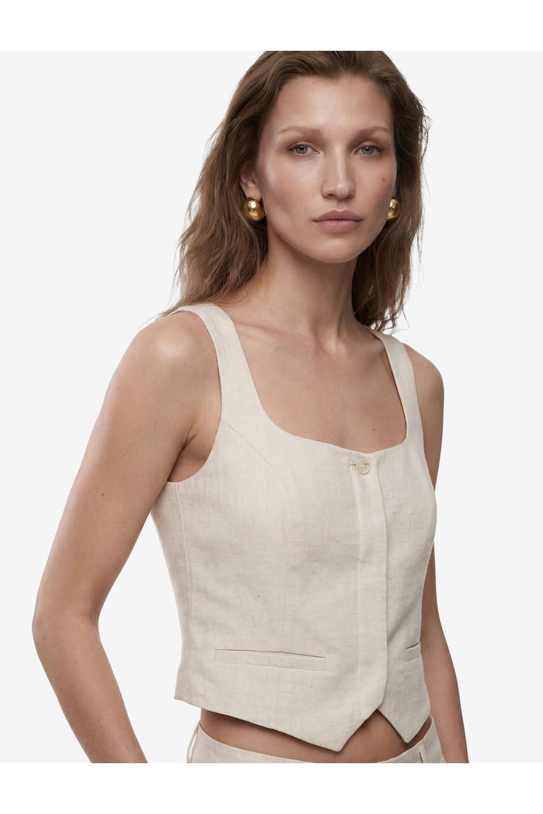 Linen Blend Square Collar Crop Vest, Main, color, BEIGE