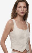 Koton Linen Blend Square Collar Crop Vest