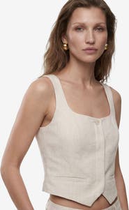 Koton Linen Blend Square Collar Crop Vest