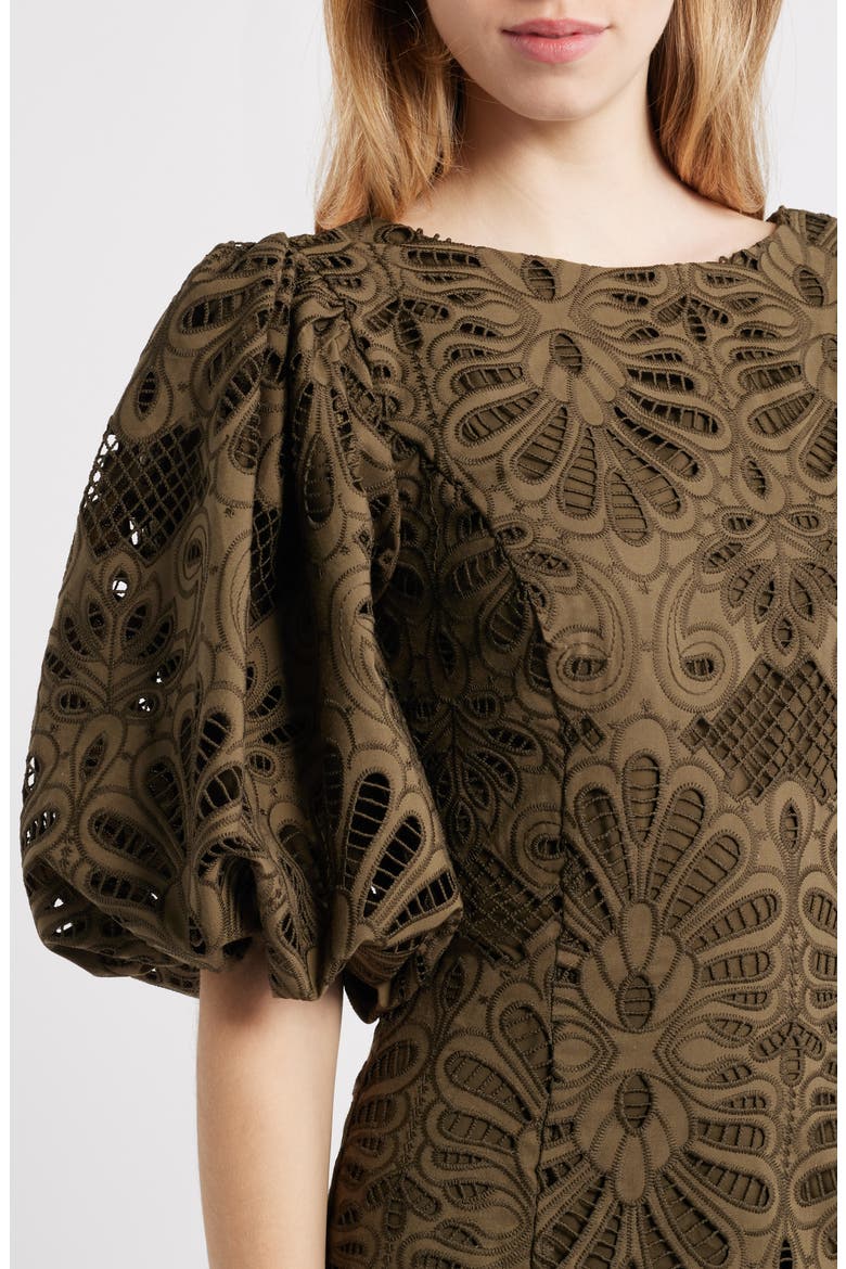 Kesia Floral Embroidered Paisley Minidress, Alternate, color, OLIVE