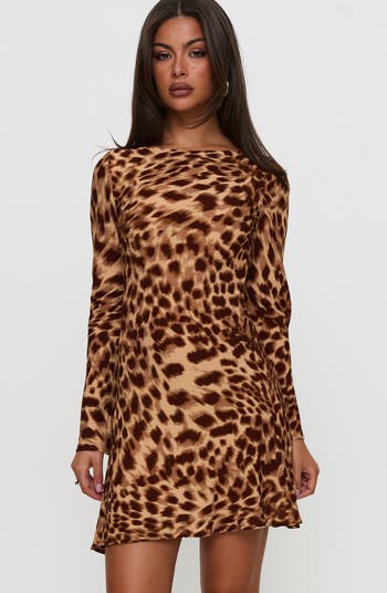 Halo Bias Cut Leopard Print Long Sleeve Minidress