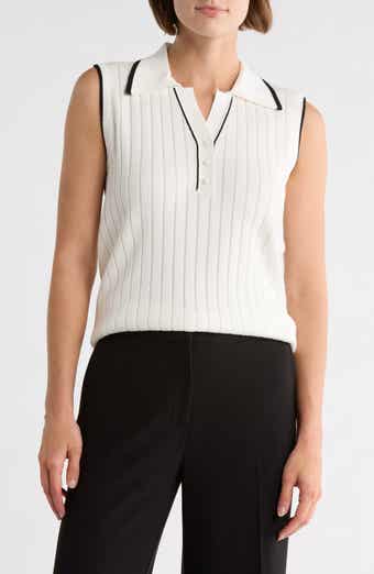 Adrianna Papell Tipped Sleeveless Polo Sweater