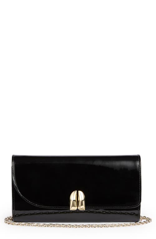 Lk Bennett Florence Curve Flap Leather Clutch In Black