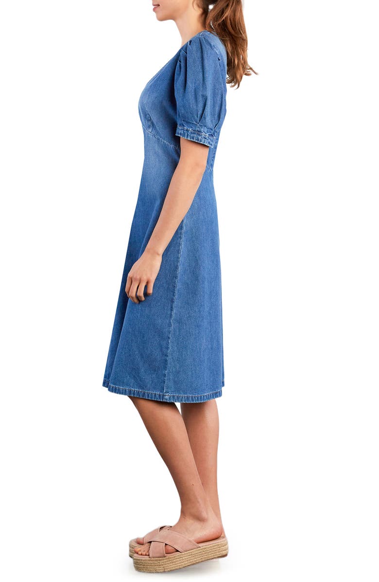 Wash Lab Denim Blossom Puff Sleeve Denim Dress, Alternate, color, Malibu Blue